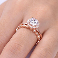 1 CT Round Cut White Diamond Rose Gold Over On 925 Sterling Silver Halo Bridal Ring Set