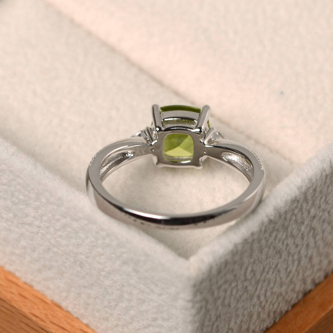 1.50 Ct Cushion Cut Peridot 925 Sterling Silver Three Stone Promise Gift Ring