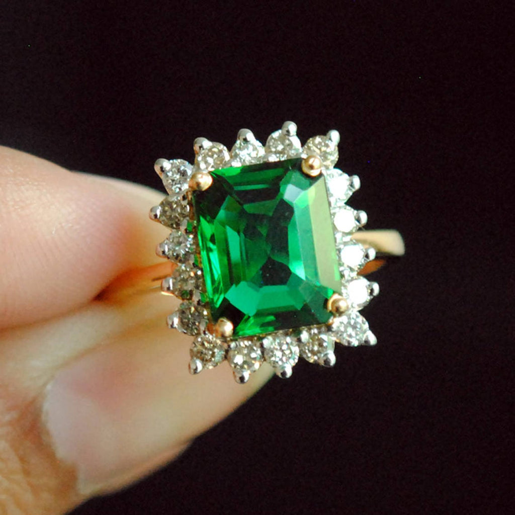 1 CT Emerald Cut Green Emerald Diamond 925 Sterling Silver Halo Engagement Ring