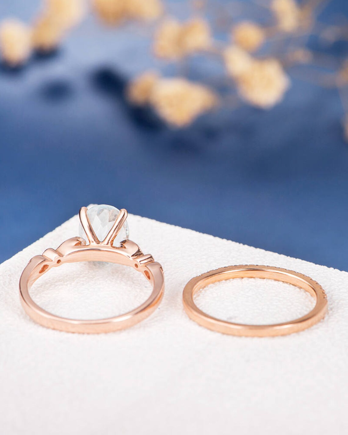 1 CT Oval Cut Aquamarine Rose Gold Over On 925 Sterling Silver Bridal Wedding Ring Set