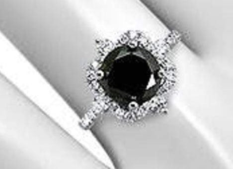 2 CT Round Cut Black Cubic Zirconia Diamond 925 Sterling Sliver Unisex Vintage Anniversary Halo Ring