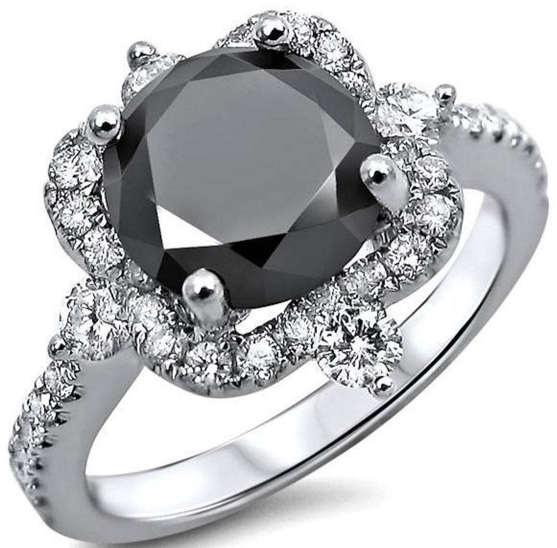 2 CT Round Cut Black Cubic Zirconia Diamond 925 Sterling Sliver Unisex Vintage Anniversary Halo Ring
