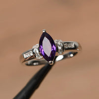 2.25 Ct Marquise Cut Purple Amethyst Solitaire W/Accents Ring In 925 Sterling Silver