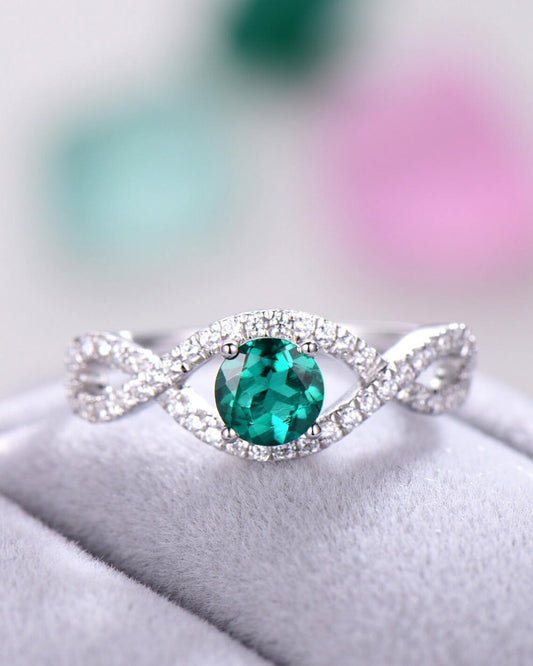 1.75 Ct Round Cut Green Emerald 925 Sterling Silver Infinity Engagement Ring