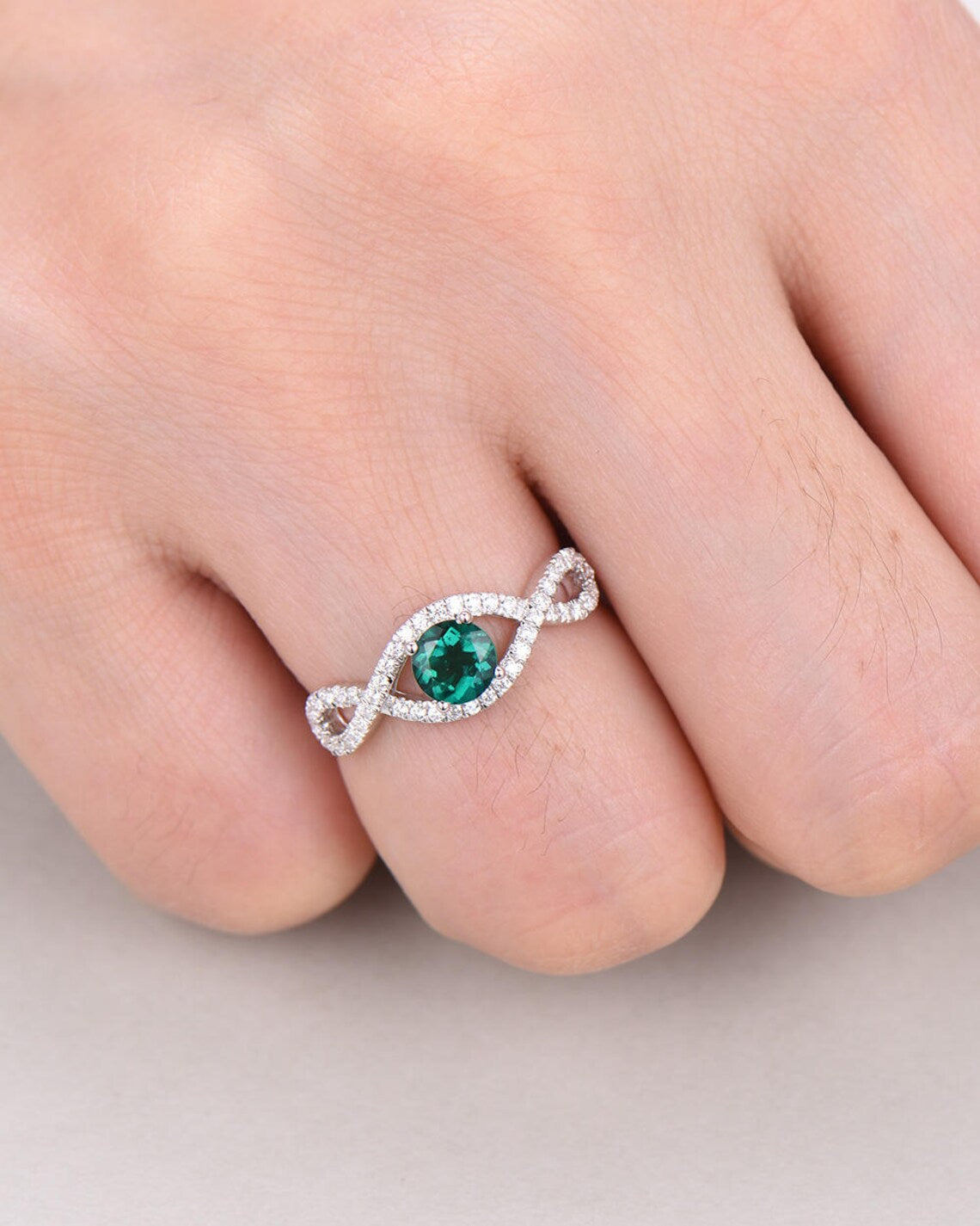 1.75 Ct Round Cut Green Emerald 925 Sterling Silver Infinity Engagement Ring