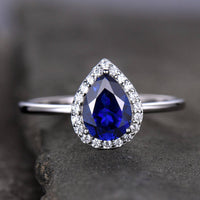 1.20 Ct Pear Cut Blue Sapphire 925 Sterling Silver Halo Annivesary Ring