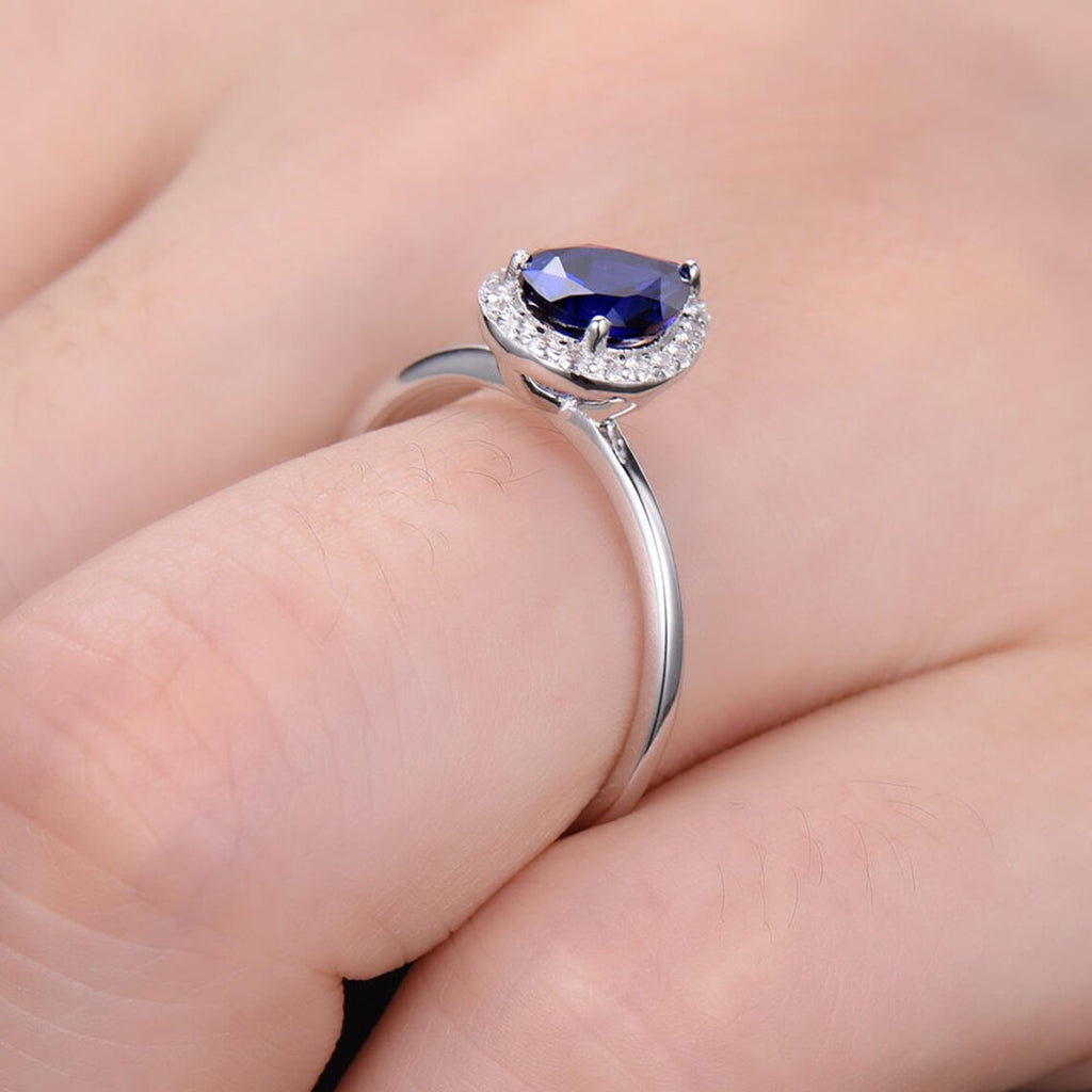 1.20 Ct Pear Cut Blue Sapphire 925 Sterling Silver Halo Annivesary Ring