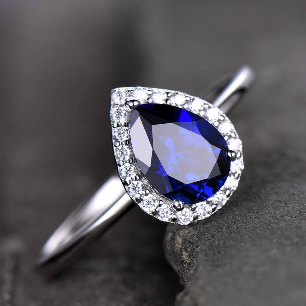 1.20 Ct Pear Cut Blue Sapphire 925 Sterling Silver Halo Annivesary Ring