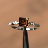 1.75 Ct Princess Cut Smoky Quartz 925 Sterling Silver Solitaire W/Accents Anniversary Ring