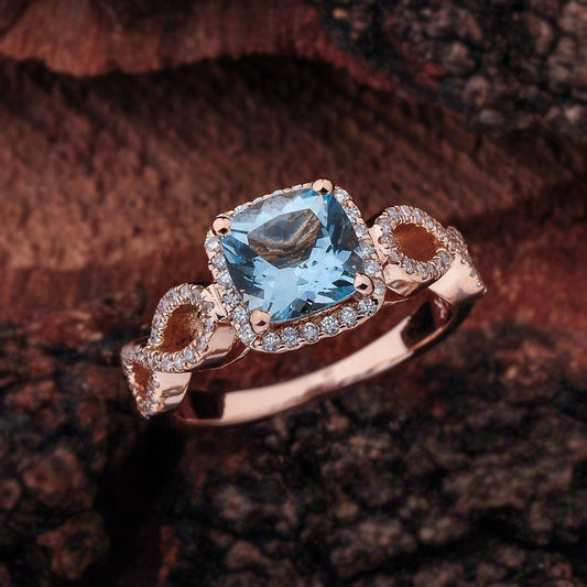 2 CT Cushion Cut Aquamarine Diamond 925 Sterling Silver Halo Engagement Ring
