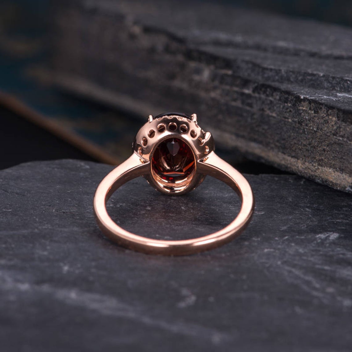 2.10 Ct Oval Cut Red Garnet Rose Gold Over On 925 Sterling Silver Solitaire W/Accents Anniversary Ring