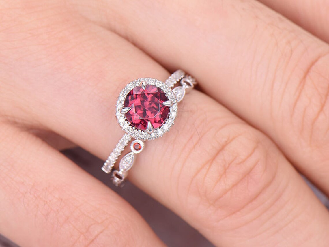 3.25 Ct Round Cut Red Ruby & White CZ Wedding Bridal Ring Set 925 Sterling Silver - atjewels.in