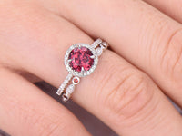 3.25 Ct Round Cut Red Ruby & White CZ Wedding Bridal Ring Set 925 Sterling Silver