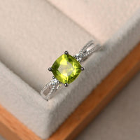 1.50 Ct Cushion Cut Peridot 925 Sterling Silver Three Stone Promise Gift Ring