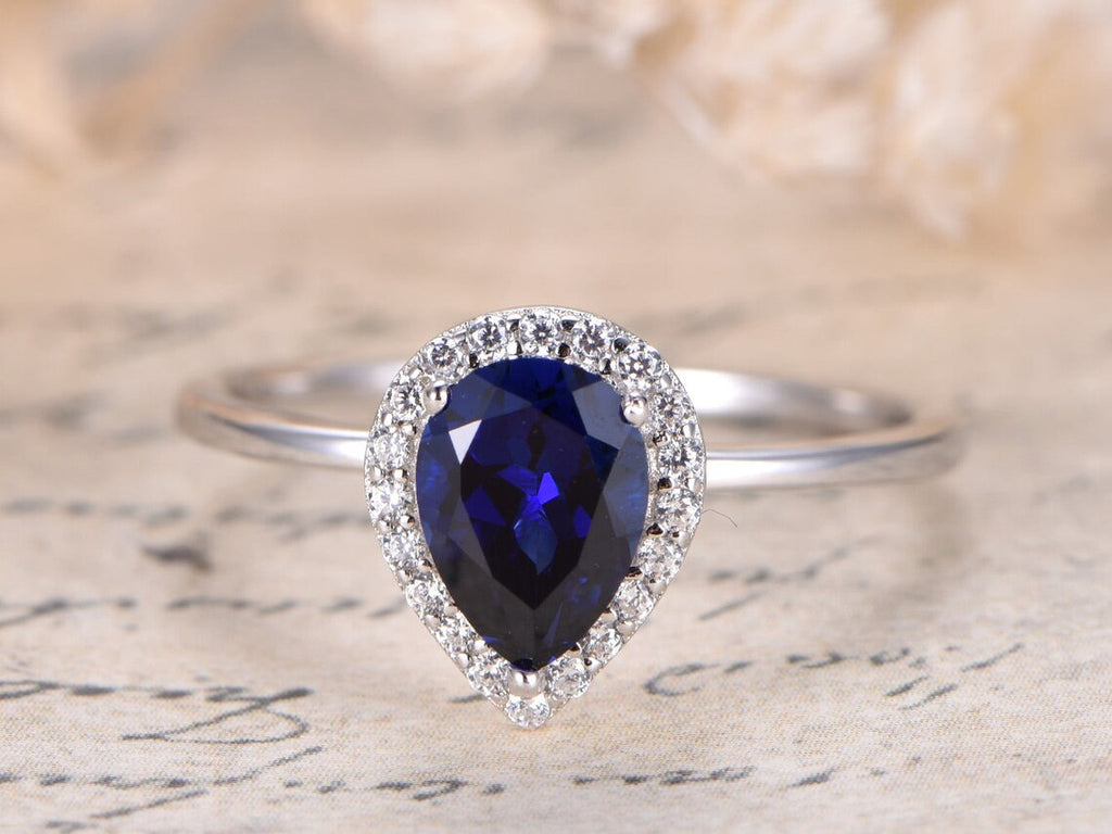 1.50 Ct Pear Cut Blue Sapphire 925 Sterling Silver Halo Anniversary Ring For Her