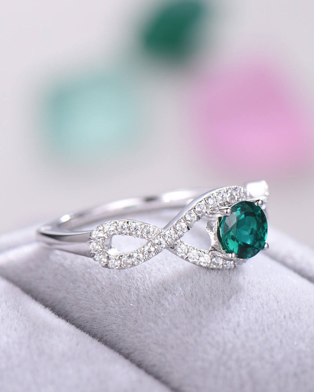 1.75 Ct Round Cut Green Emerald 925 Sterling Silver Infinity Engagement Ring