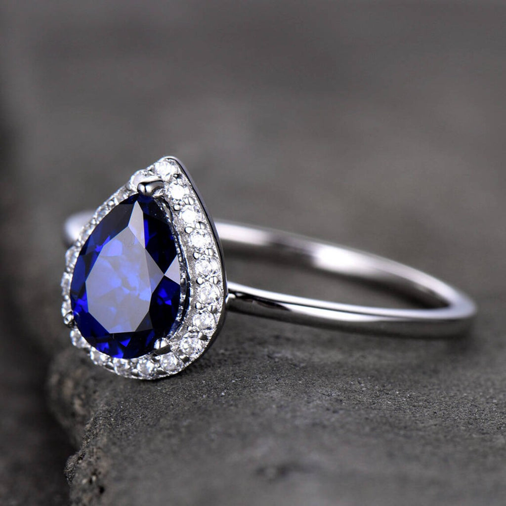 1.20 Ct Pear Cut Blue Sapphire 925 Sterling Silver Halo Annivesary Ring