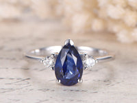 1.50 Ct Pear Cut Blue Sapphire Three-Stone Promise Gift Ring 925 Sterling Silver