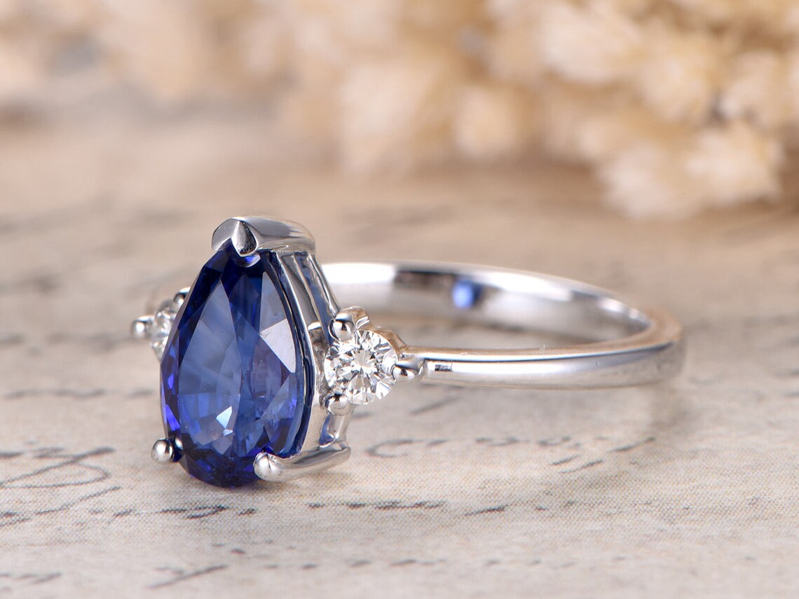 1.50 Ct Pear Cut Blue Sapphire Three-Stone Promise Gift Ring 925 Sterling Silver