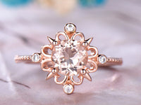 1 CT Round Cut Pink Morganite Rose Gold Over On 925 Sterling Silver Unique Floral Engagement Ring