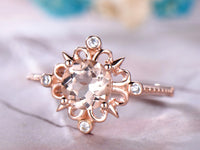 1 CT Round Cut Pink Morganite Rose Gold Over On 925 Sterling Silver Unique Floral Engagement Ring