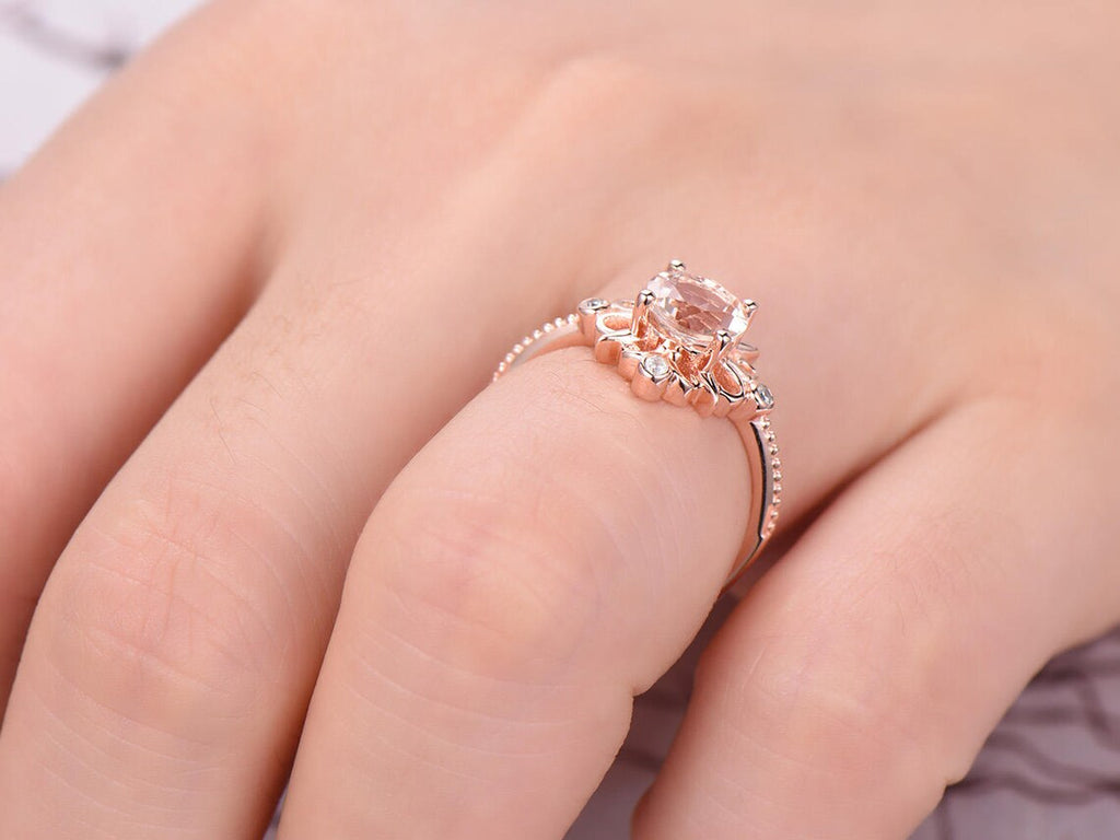 1 CT Round Cut Pink Morganite Rose Gold Over On 925 Sterling Silver Unique Floral Engagement Ring