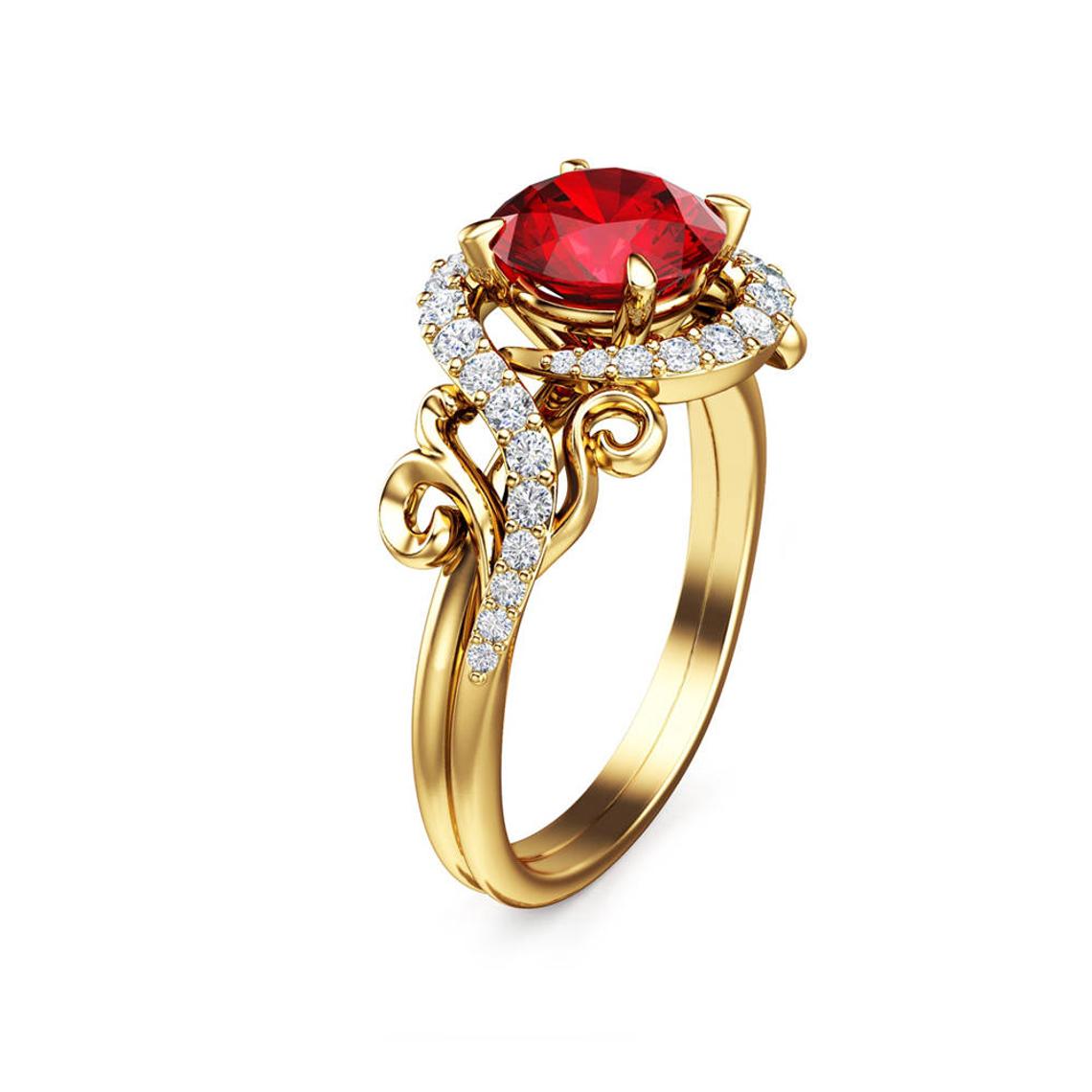 1 CT 925 Sterling Silver Red Ruby Round Cut Diamond Women Engagement Ring