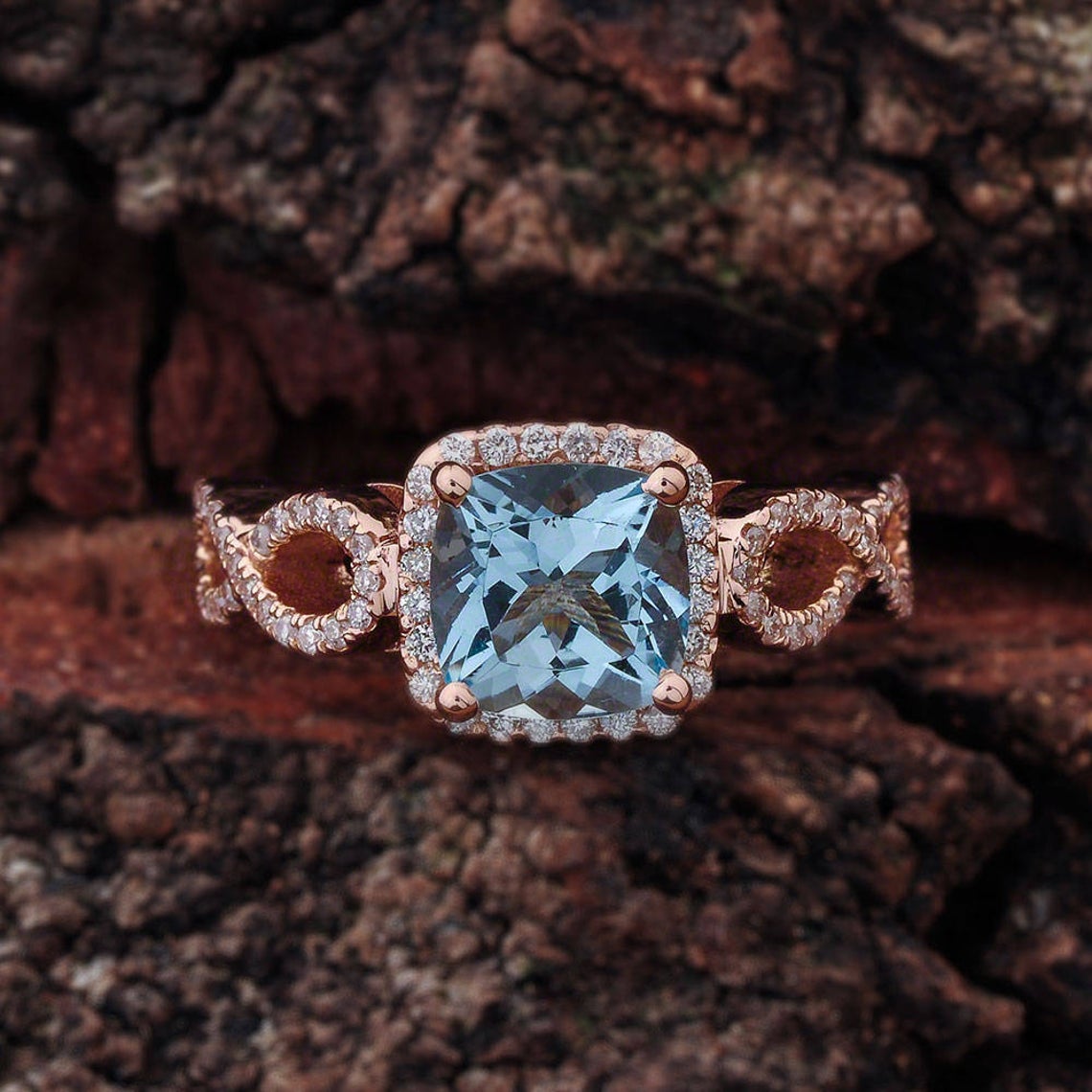 2 CT Cushion Cut Aquamarine Diamond 925 Sterling Silver Halo Engagement Ring