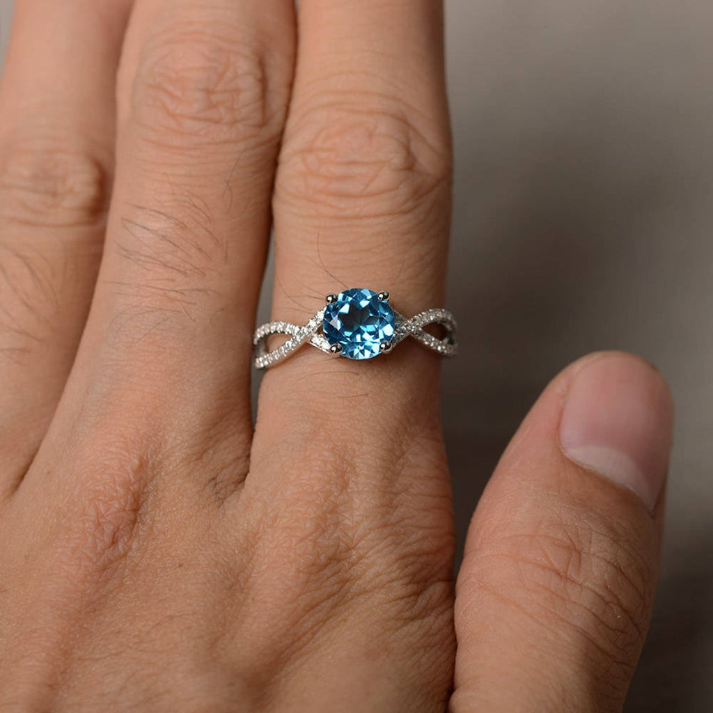 1 CT Round Cut Blue Topaz White Gold Over On 925 Sterling Silver Infinity Wedding Ring