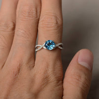 1 CT Round Cut Blue Topaz White Gold Over On 925 Sterling Silver Infinity Wedding Ring