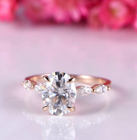 1 CT Oval Cut Rose Gold Over On 925 Sterling Silver Solitaire W/Accents Engagement Ring