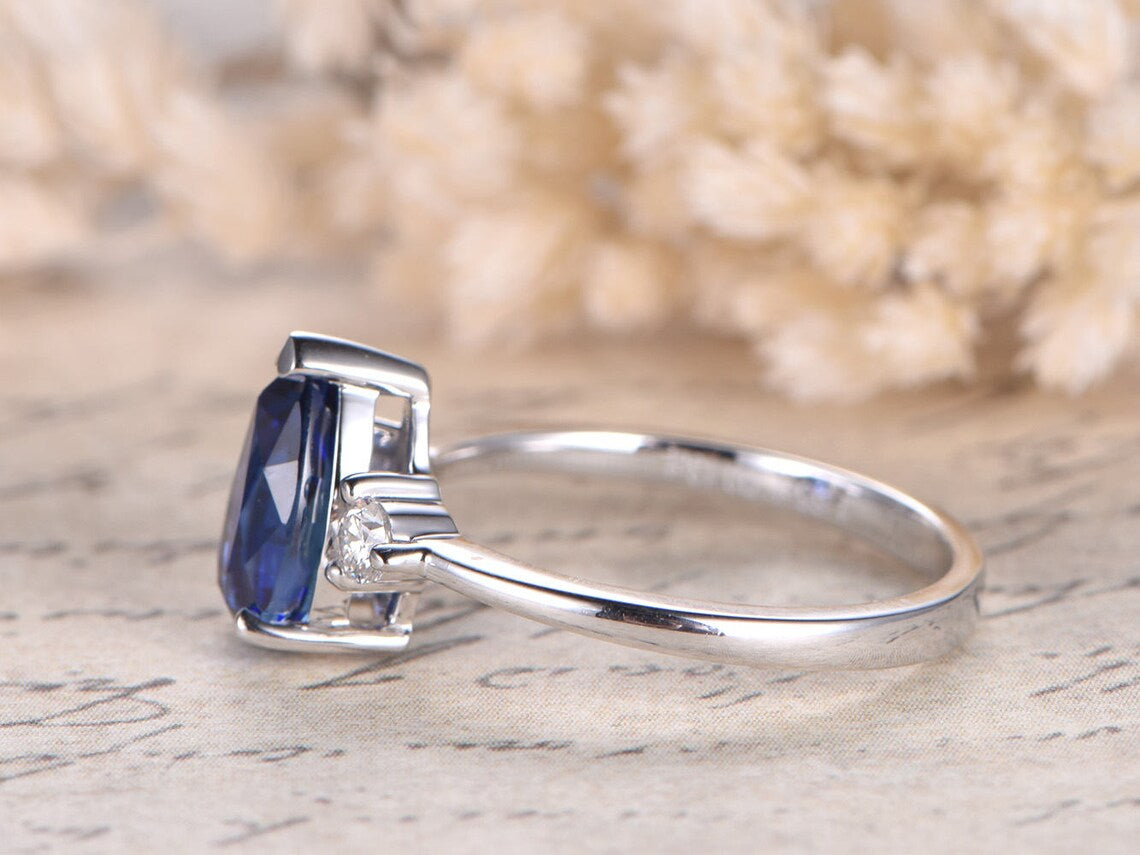 1.50 Ct Pear Cut Blue Sapphire Three-Stone Promise Gift Ring 925 Sterling Silver