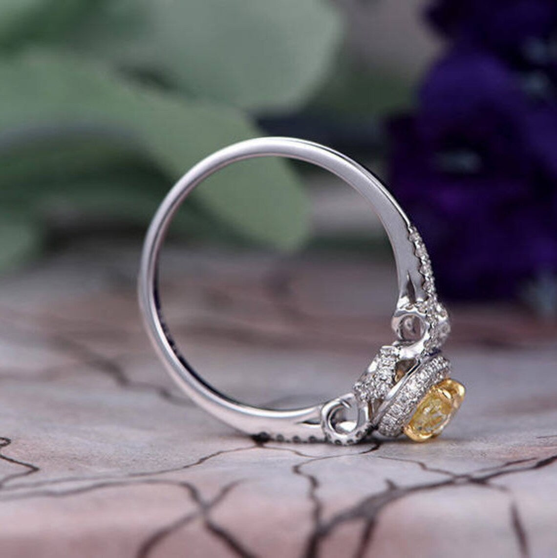 2.75 Ct Oval Cut Yellow Sapphire & Round CZ Art Deco Promise Gift Ring In 925 Sterling Silver