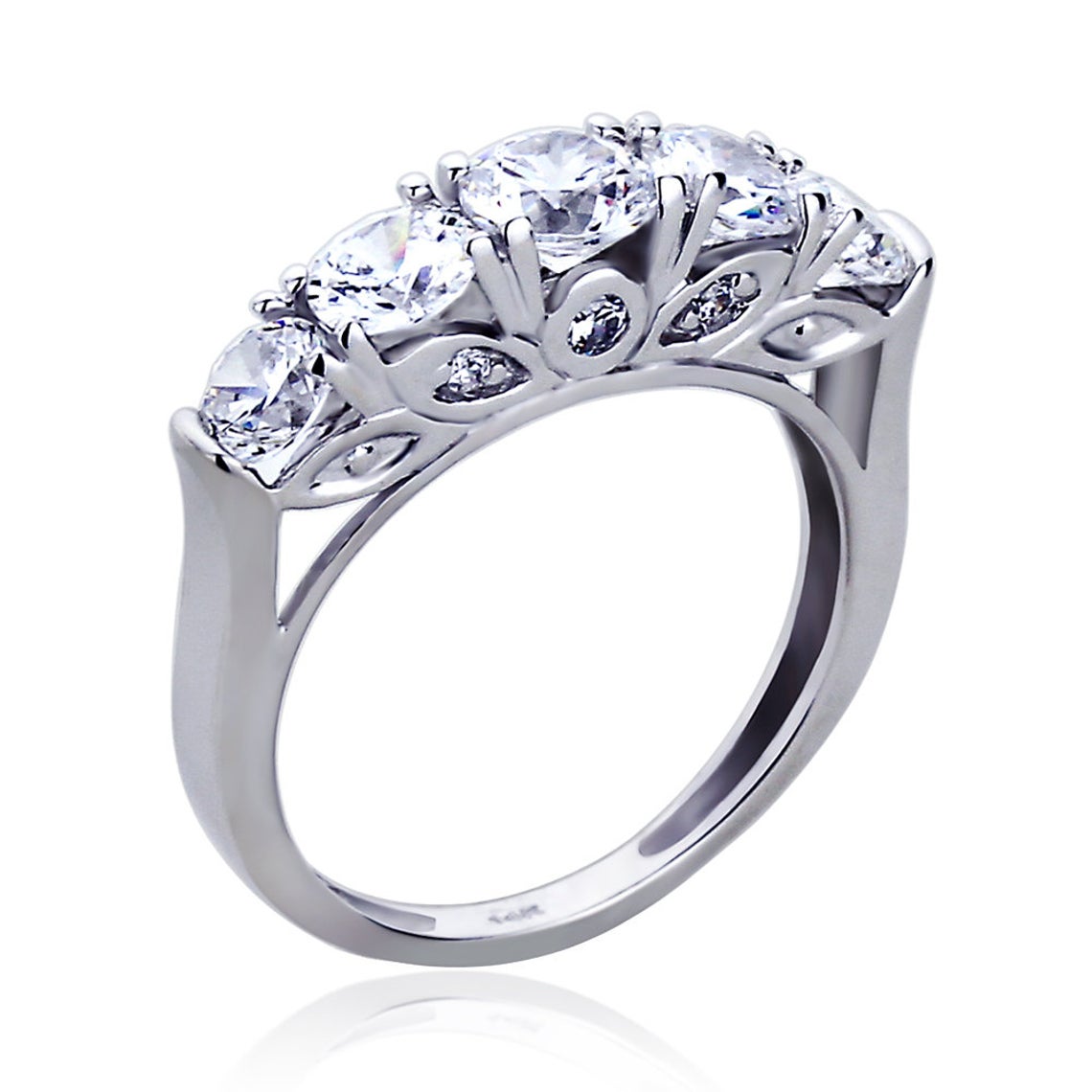 1.75 CT Round Cut CZ Diamond 925 Sterling Silver Five Stone Anniversary Ring