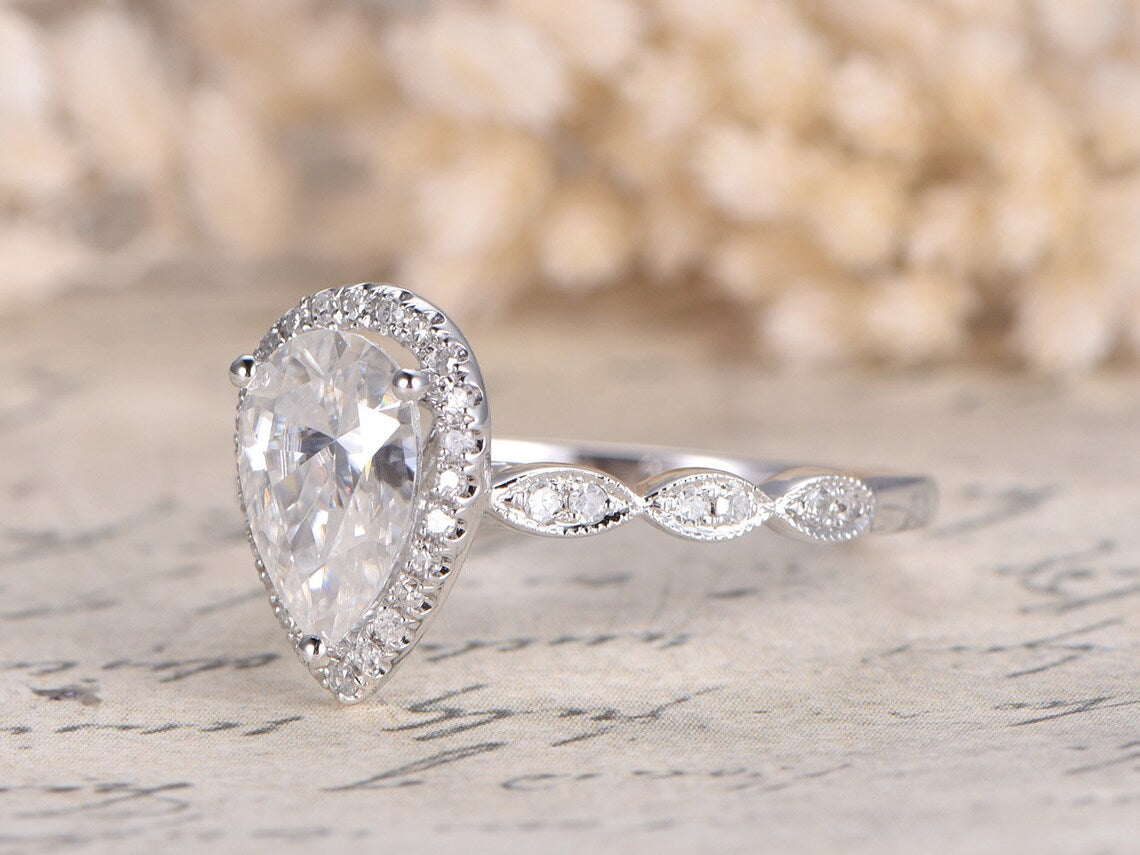 2.25 Ct Pear Cut 925 Sterling Silver Halo Bridal Wedding Ring - atjewels.in