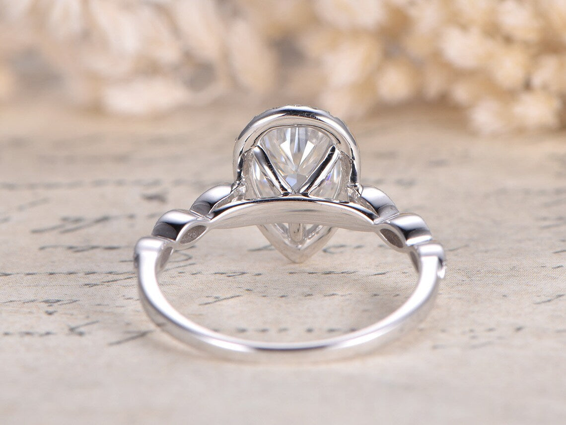 2.25 Ct Pear Cut 925 Sterling Silver Halo Bridal Wedding Ring - atjewels.in