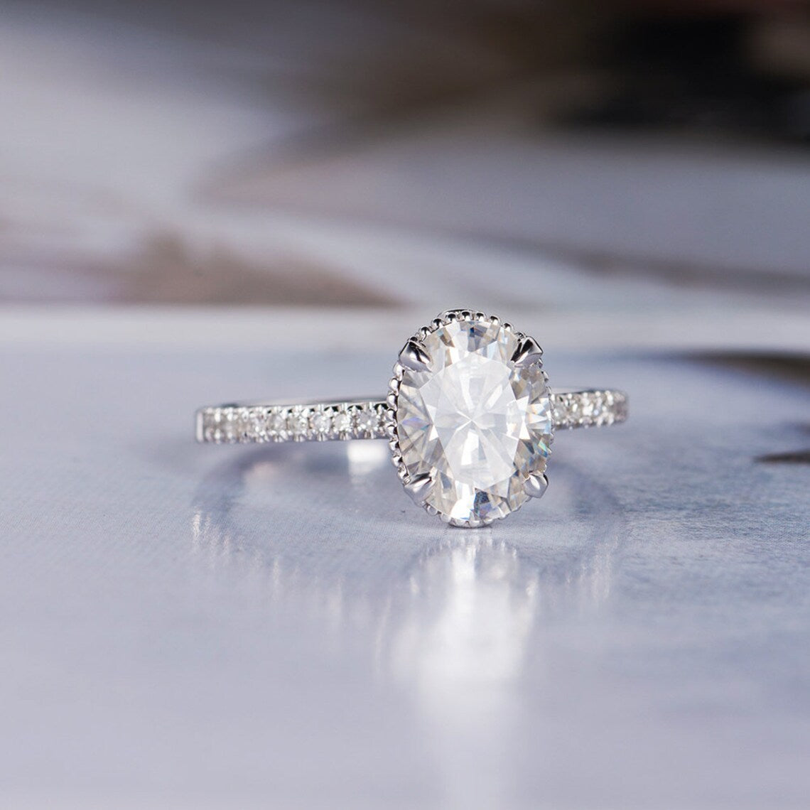 1 CT Oval Cut Diamond White Gold Over On 925 Sterling Silver Halo Anniversary Ring - atjewels.in