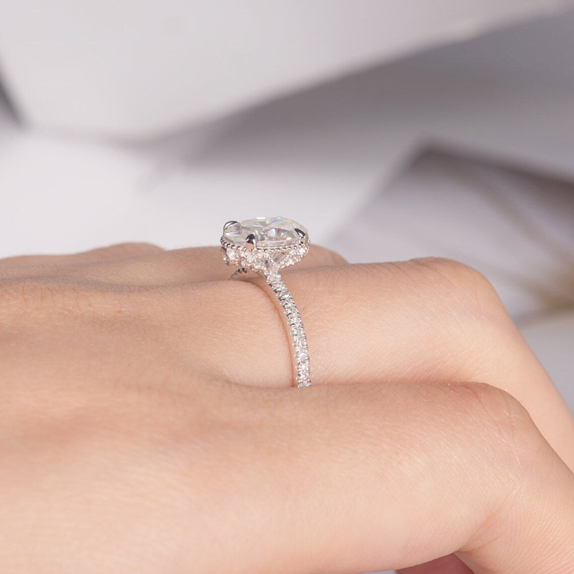 1 CT Oval Cut Diamond White Gold Over On 925 Sterling Silver Halo Anniversary Ring - atjewels.in