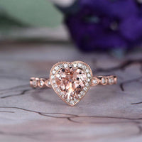 1 CT Heart Cut Morganite Rose Gold Over On 925 Sterling Silver Halo Bezel Set Promise Ring