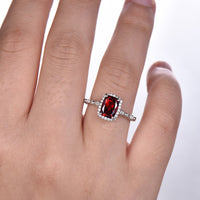 1 CT Cushion Cut Red Garnet White Gold Over On 925 Sterling Silver Halo Wedding Ring