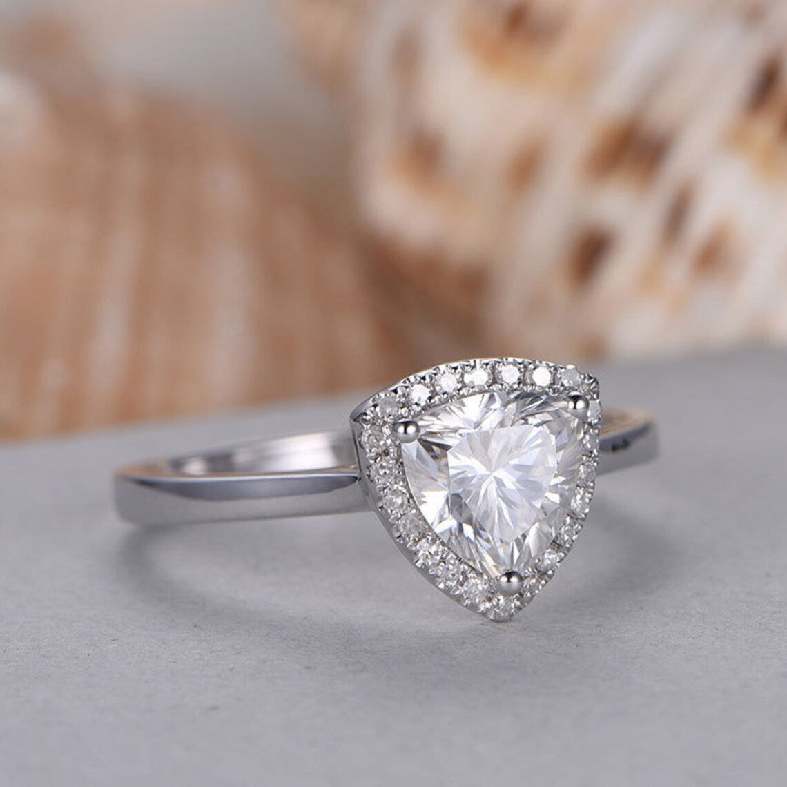 2.20 Ct Trillion Cut White Topaz 925 Sterling Silver Simple Halo Engagement Ring
