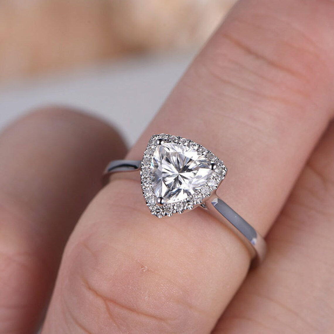 2.20 Ct Trillion Cut White Topaz 925 Sterling Silver Simple Halo Engagement Ring
