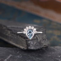 1.75 Ct Pear Cut Aquamarine 925 Sterling Silver Half Eternity Curved Promise Ring