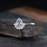 1.75 Ct Pear Cut Aquamarine 925 Sterling Silver Half Eternity Curved Promise Ring