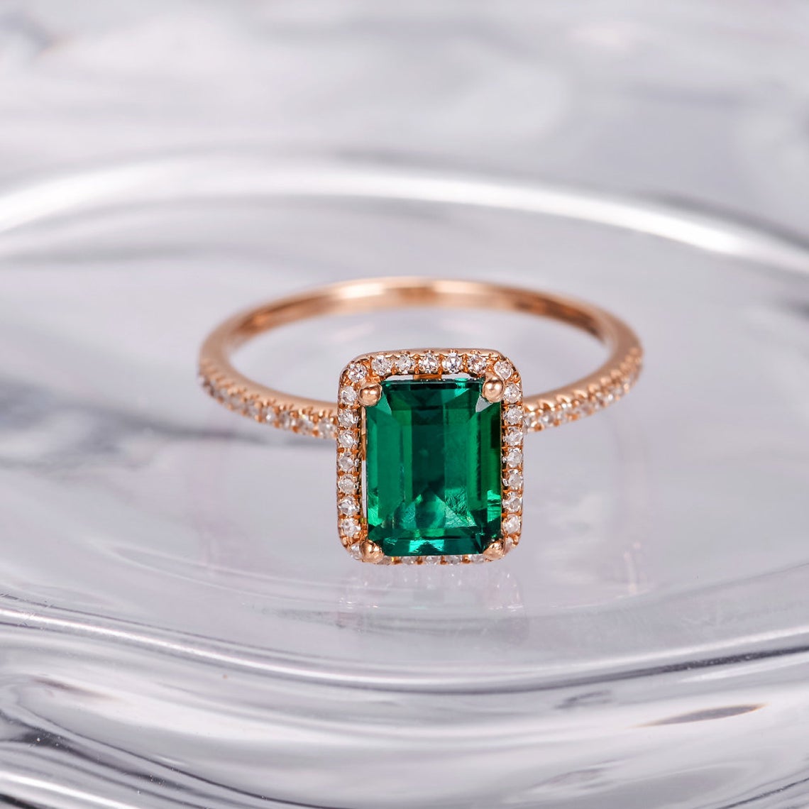 1 CT Emerald Cut Emerald Diamond 925 Sterling Silver Women Halo Wedding Ring