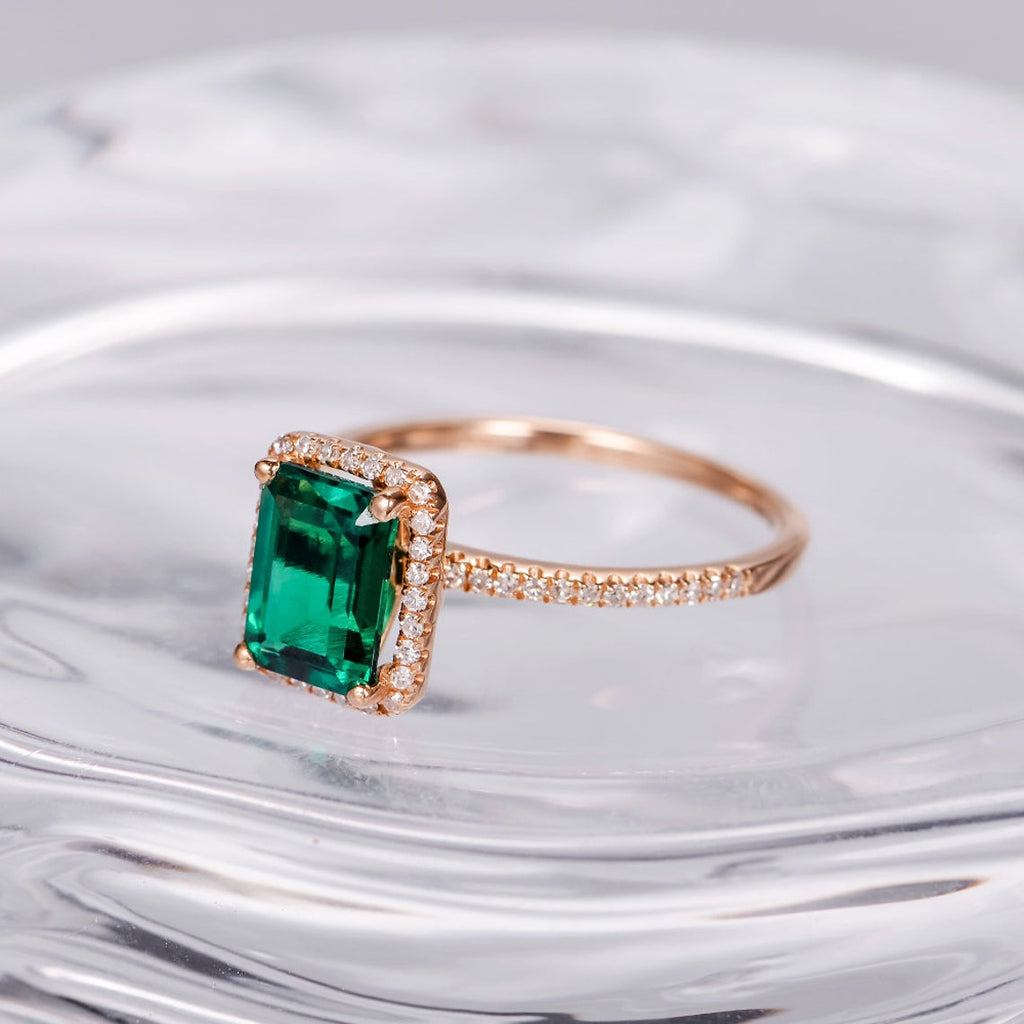 1 CT Emerald Cut Emerald Diamond 925 Sterling Silver Women Halo Wedding Ring