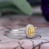 2.75 Ct Oval Cut Yellow Sapphire & Round CZ Art Deco Promise Gift Ring In 925 Sterling Silver