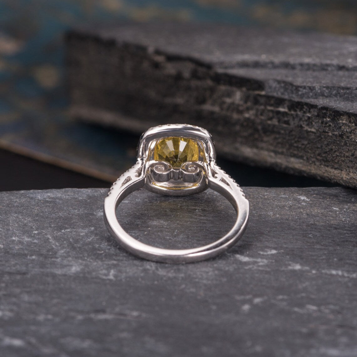 3.50 Ct Cushion Cut Yellow Citrine Two Tone 925 Sterling Silver Double Halo Wedding Ring