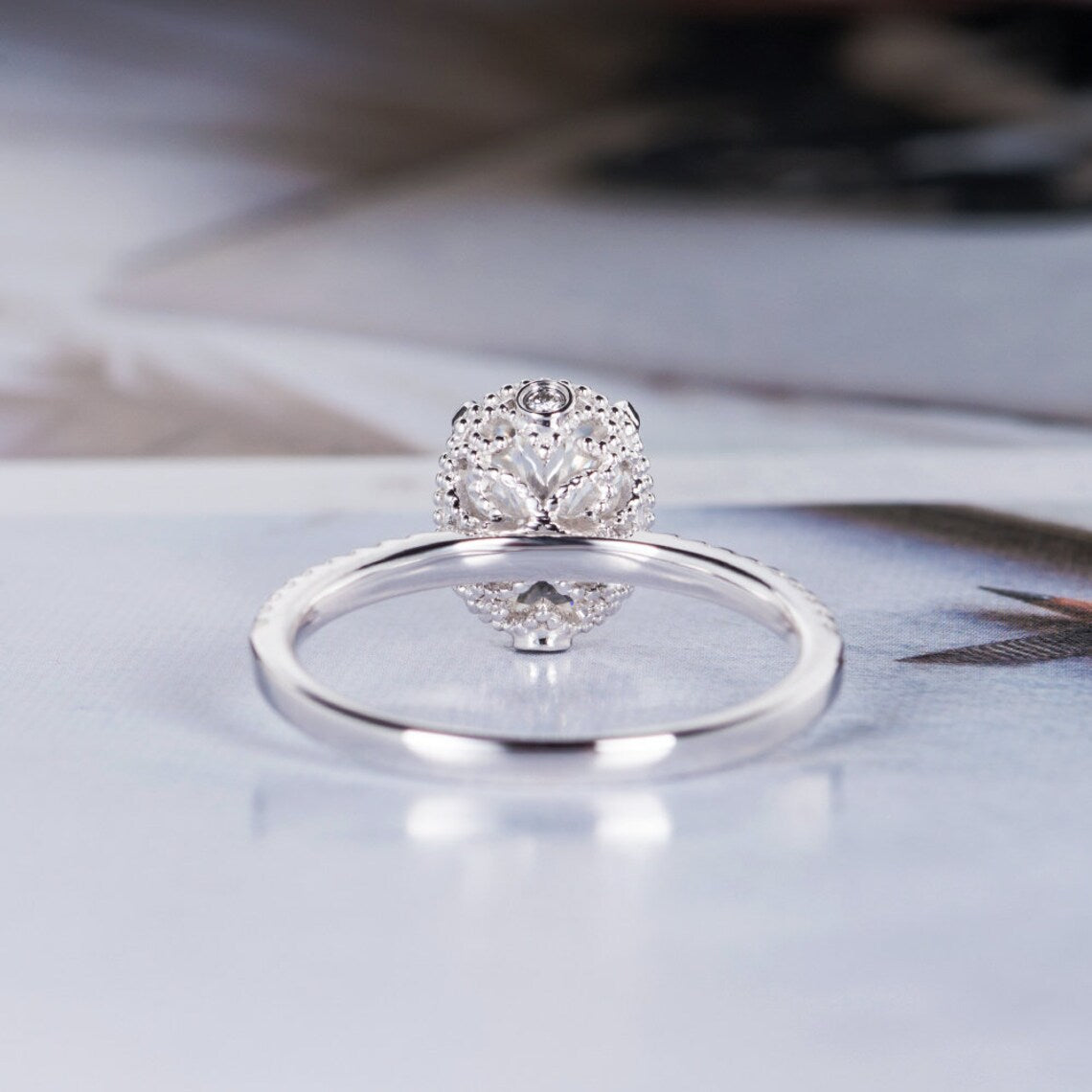 1 CT Oval Cut Diamond White Gold Over On 925 Sterling Silver Halo Anniversary Ring - atjewels.in