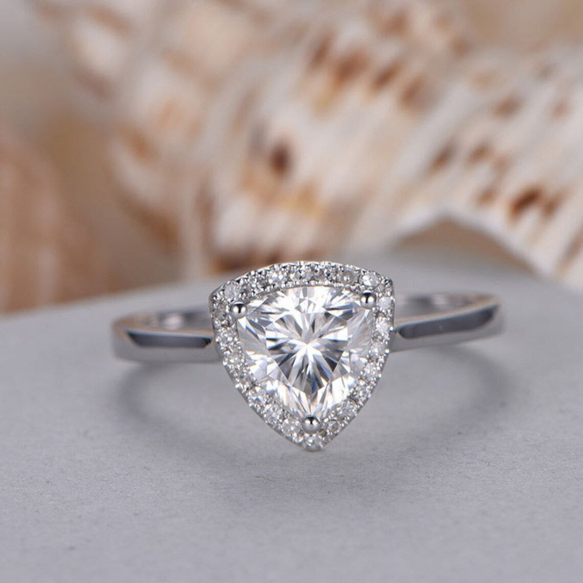 2.20 Ct Trillion Cut White Topaz 925 Sterling Silver Simple Halo Engagement Ring